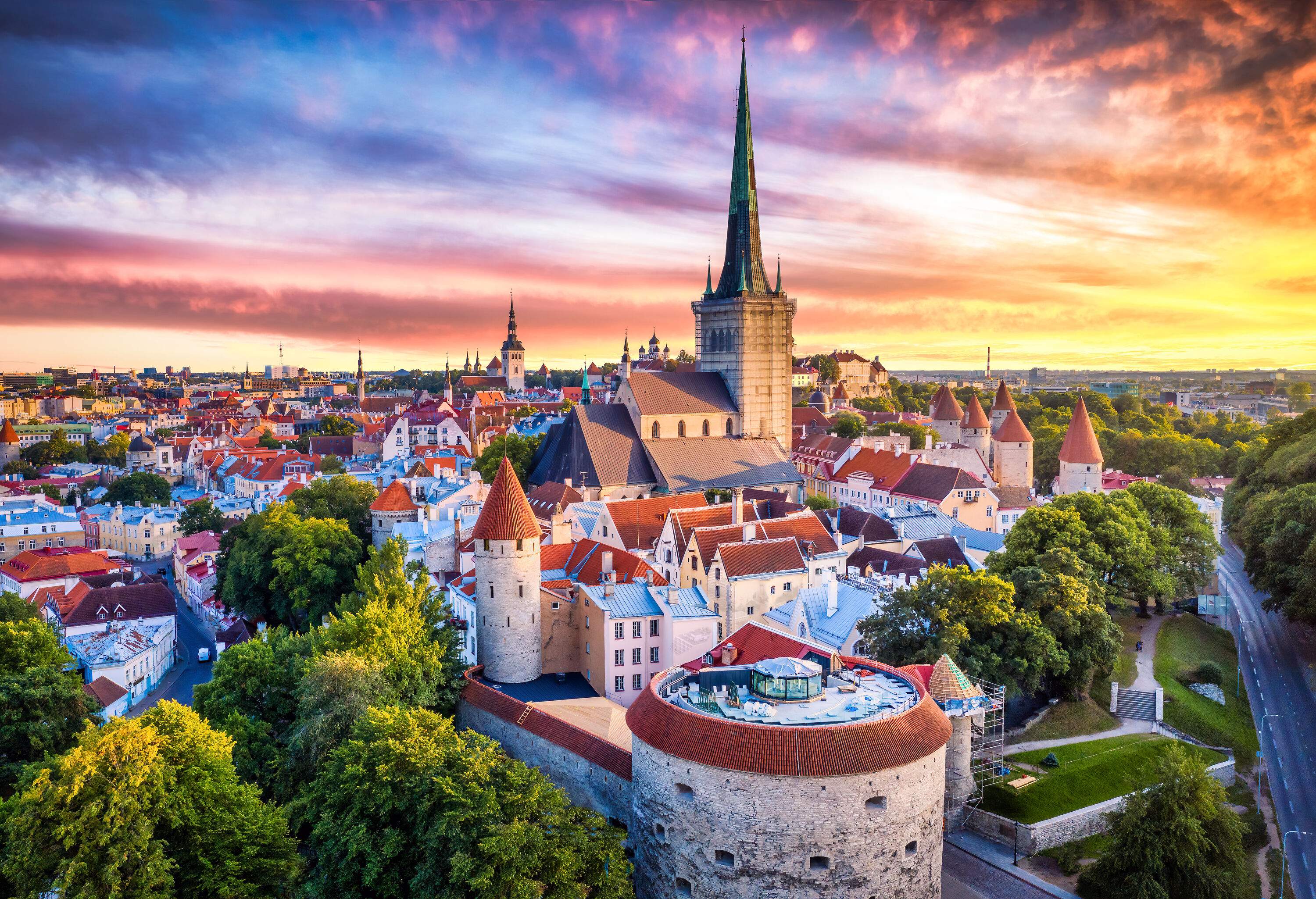 The Fat Margaret spire dominating the enchanting skyline of Tallinn, Estonia.