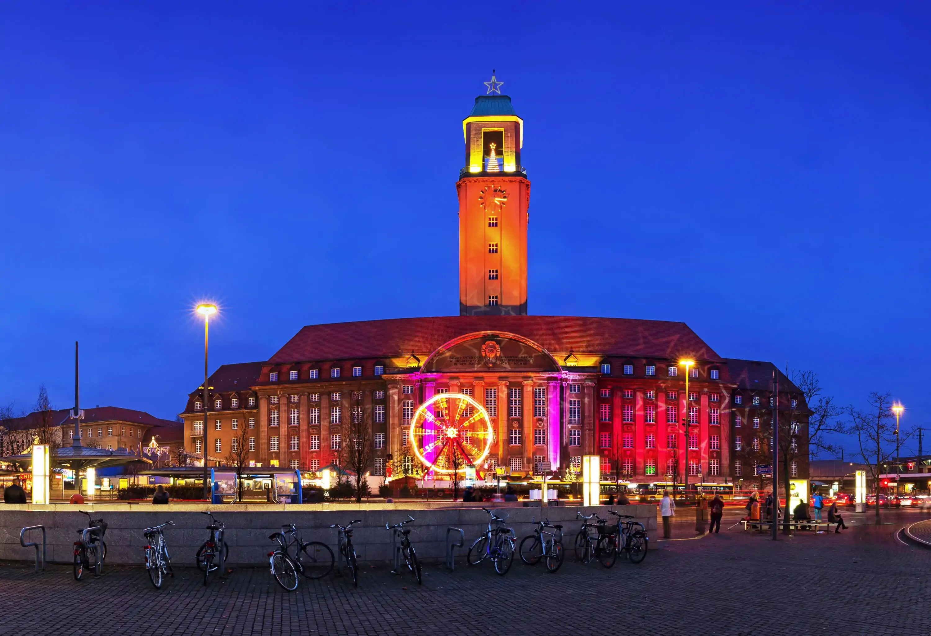 Berlin Spandau - city hall at christmas - christmas lights and christmas market in front of the building. The christmas market in Berlin-Spandau is one of the famoust christmas markets in the german capital.