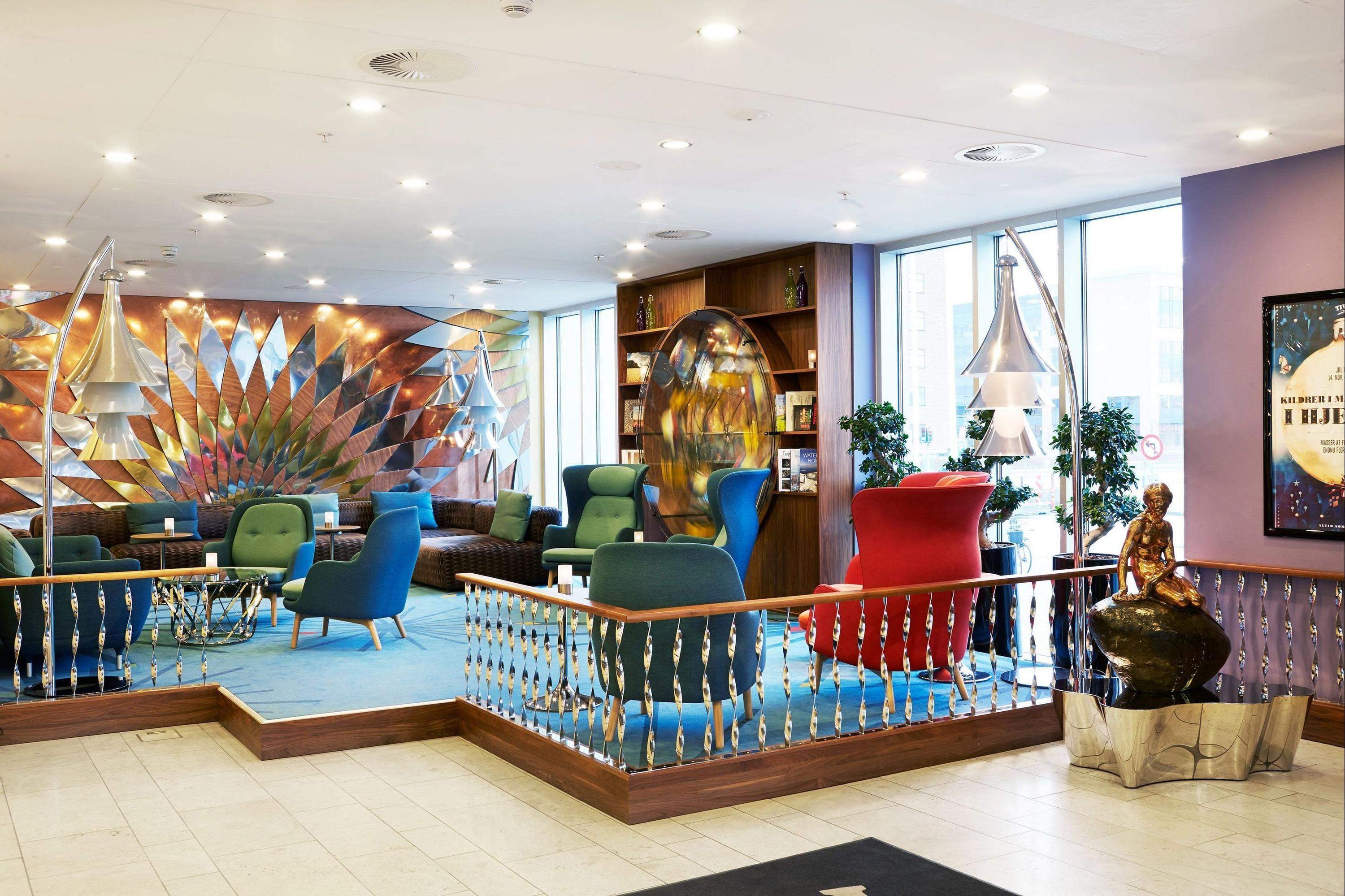 Lobby of a colourful modern eclectic hotel room