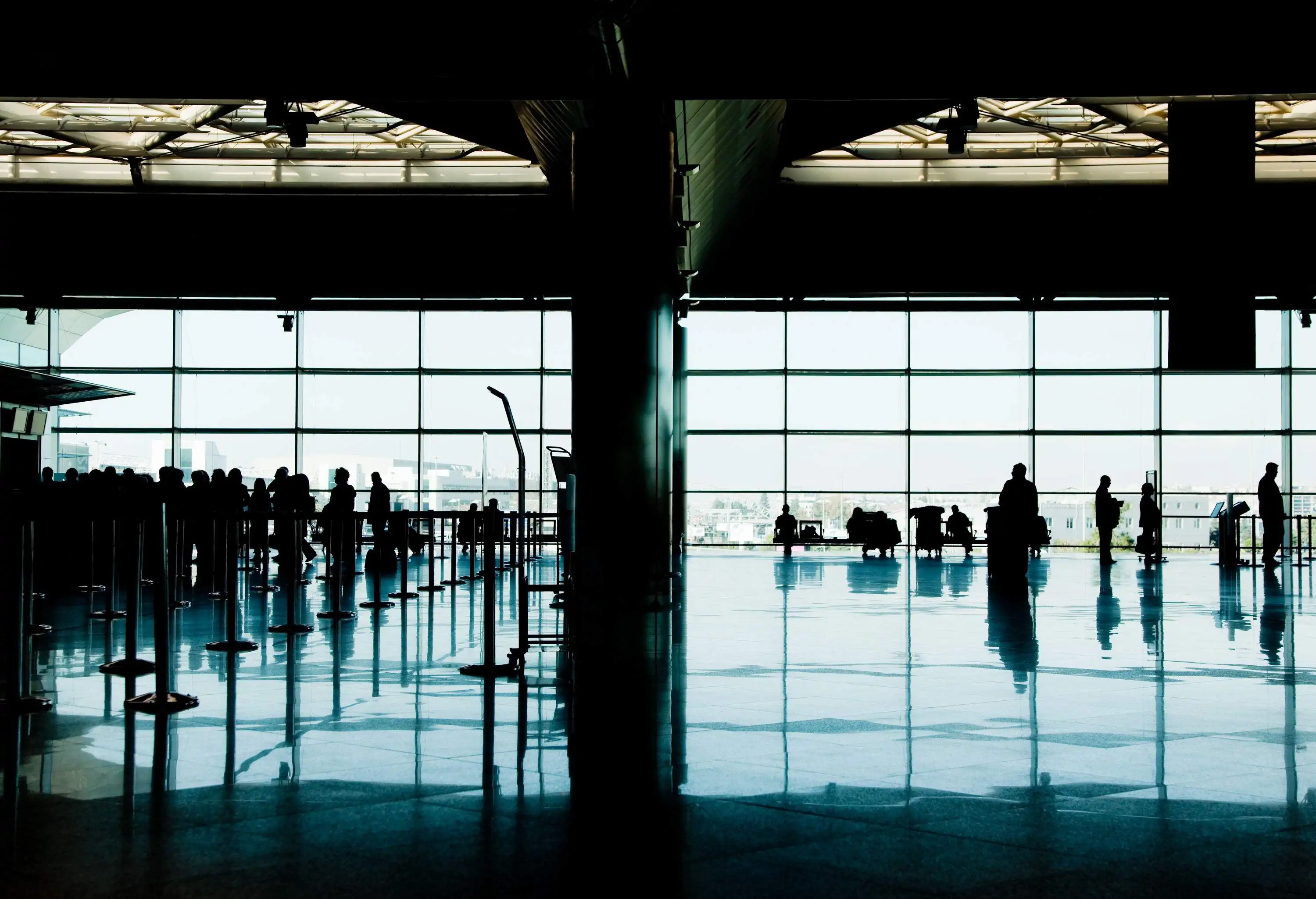 Hall of busy international airport