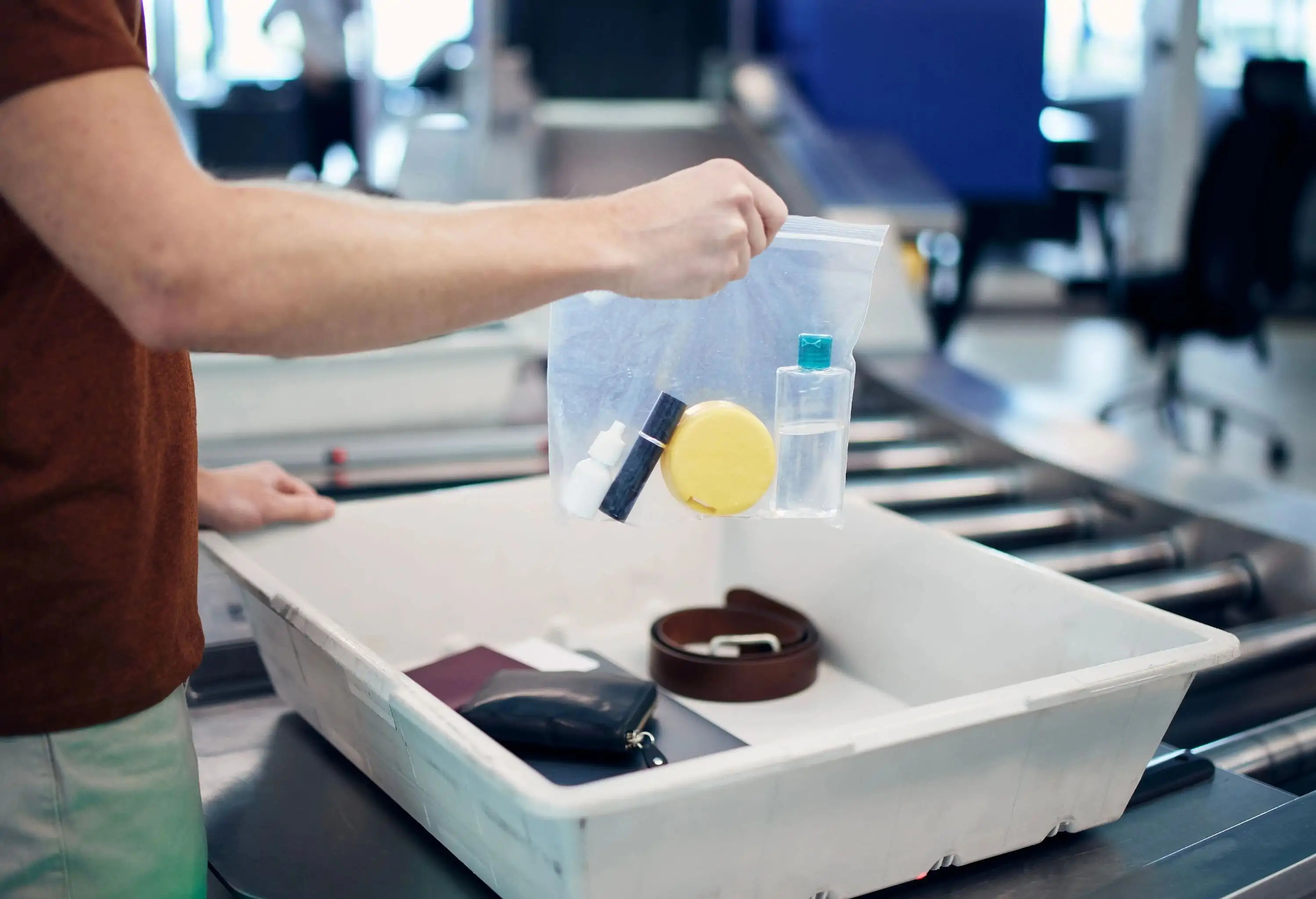 Liquids check at the security check at the airport